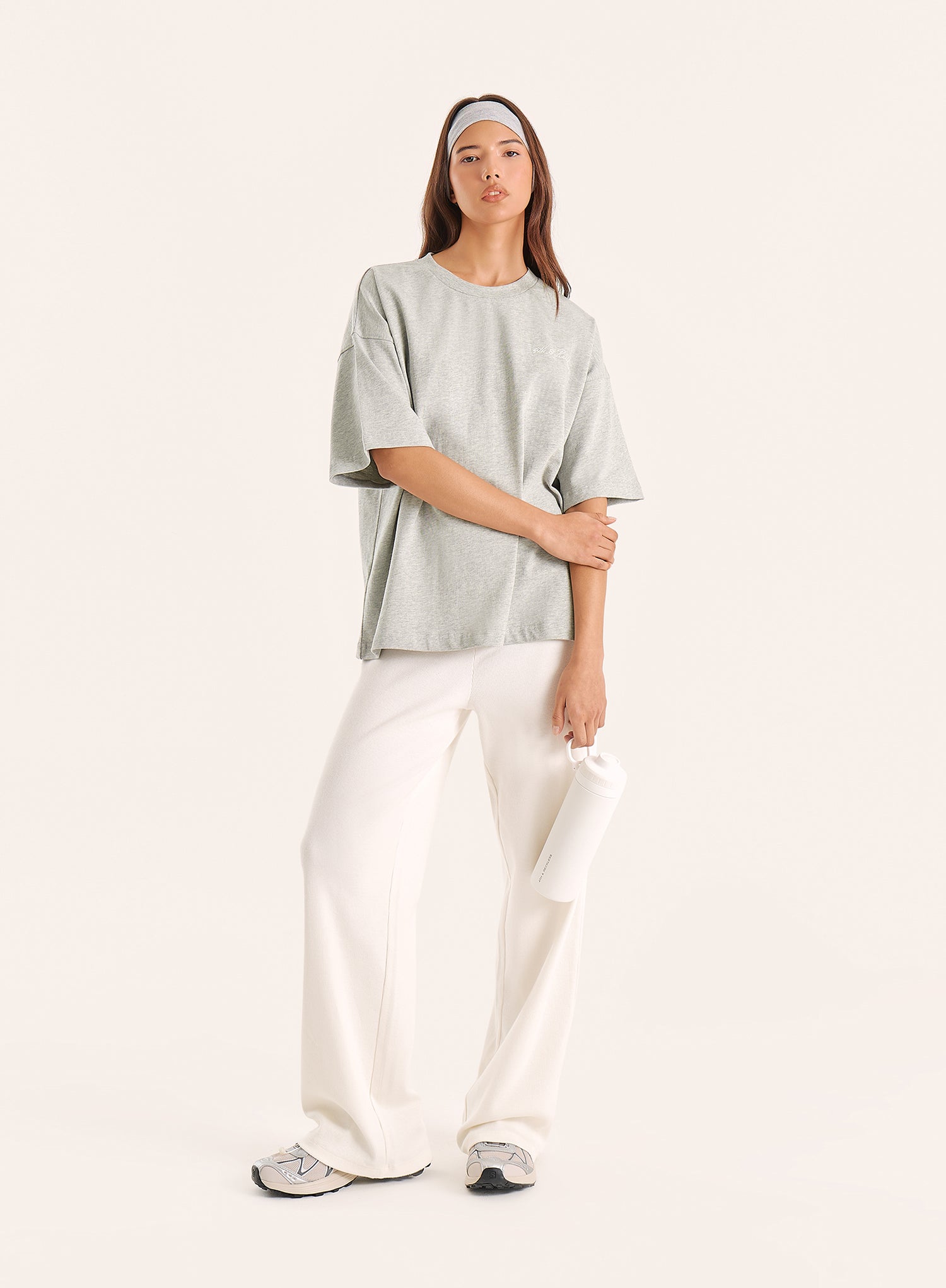 Light Grey Branded Short Sleeve Cotton T-Shirt